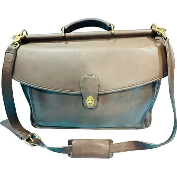 COACH Vintage Coach Circa 1995 USA 5255 Beekman Briefcase Brown Leather Shoulder - Picture 1 of 11